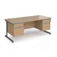 Contract 25 straight desk with 2 and 2 drawer pedestals and graphite cantilever leg 1800mm x 800mm - kendal oak top