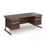 Contract 25 straight desk with 2 and 2 drawer pedestals and graphite cantilever leg 1800mm x 800mm - walnut top