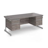 Contract 25 straight desk with 2 and 2 drawer pedestals and silver cantilever leg 1800mm x 800mm - grey oak top
