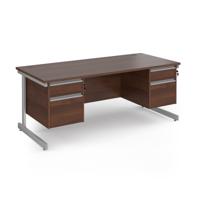 Contract 25 straight desk with 2 and 2 drawer pedestals and silver cantilever leg 1800mm x 800mm - walnut top