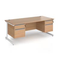 Contract 25 straight desk with 2 and 2 drawer pedestals and white cantilever leg 1800mm x 800mm - beech top