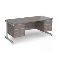 Contract 25 straight desk with 2 and 2 drawer pedestals and white cantilever leg 1800mm x 800mm - grey oak top