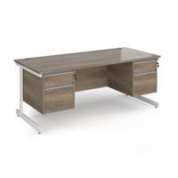 Contract 25 straight desk with 2 and 2 drawer pedestals and white cantilever leg 1800mm x 800mm - nebraska oak top