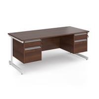 Contract 25 straight desk with 2 and 2 drawer pedestals and white cantilever leg 1800mm x 800mm - walnut top