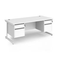 Contract 25 straight desk with 2 and 2 drawer pedestals and white cantilever leg 1800mm x 800mm - white top