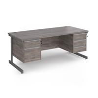 Contract 25 straight desk with 2 and 3 drawer pedestals and graphite cantilever leg 1800mm x 800mm - grey oak top