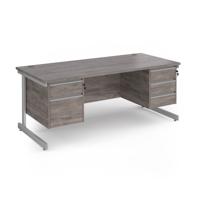 Contract 25 straight desk with 2 and 3 drawer pedestals and silver cantilever leg 1800mm x 800mm - grey oak top