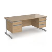 Contract 25 straight desk with 2 and 3 drawer pedestals and silver cantilever leg 1800mm x 800mm - kendal oak top