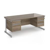 Contract 25 straight desk with 2 and 3 drawer pedestals and silver cantilever leg 1800mm x 800mm - nebraska oak top
