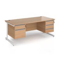 Contract 25 straight desk with 2 and 3 drawer pedestals and white cantilever leg 1800mm x 800mm - beech top