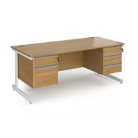 Contract 25 straight desk with 2 and 3 drawer pedestals and white cantilever leg 1800mm x 800mm - oak top