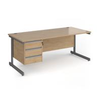 Contract 25 straight desk with 3 drawer pedestal and graphite cantilever leg 1800mm x 800mm - kendal oak top
