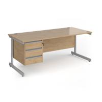 Contract 25 straight desk with 3 drawer pedestal and silver cantilever leg 1800mm x 800mm - kendal oak top
