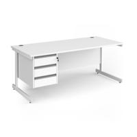 Contract 25 straight desk with 3 drawer pedestal and white cantilever leg 1800mm x 800mm - white top