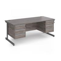 Contract 25 straight desk with 3 and 3 drawer pedestals and graphite cantilever leg 1800mm x 800mm - grey oak top