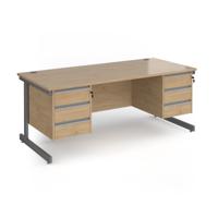 Contract 25 straight desk with 3 and 3 drawer pedestals and graphite cantilever leg 1800mm x 800mm - kendal oak top