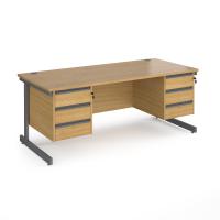 Contract 25 straight desk with 3 and 3 drawer pedestals and graphite cantilever leg 1800mm x 800mm - oak top