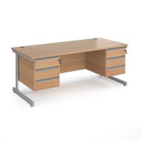 Contract 25 straight desk with 3 and 3 drawer pedestals and silver cantilever leg 1800mm x 800mm - beech top
