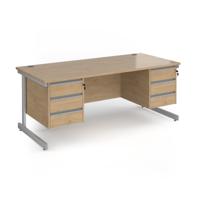 Contract 25 straight desk with 3 and 3 drawer pedestals and silver cantilever leg 1800mm x 800mm - kendal oak top