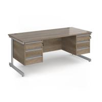 Contract 25 straight desk with 3 and 3 drawer pedestals and silver cantilever leg 1800mm x 800mm - nebraska oak top