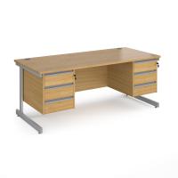 Contract 25 straight desk with 3 and 3 drawer pedestals and silver cantilever leg 1800mm x 800mm - oak top