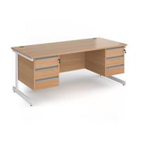 Contract 25 straight desk with 3 and 3 drawer pedestals and white cantilever leg 1800mm x 800mm - beech top