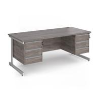 Contract 25 straight desk with 3 and 3 drawer pedestals and white cantilever leg 1800mm x 800mm - grey oak top