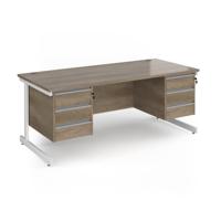Contract 25 straight desk with 3 and 3 drawer pedestals and white cantilever leg 1800mm x 800mm - nebraska oak top