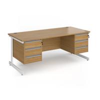 Contract 25 straight desk with 3 and 3 drawer pedestals and white cantilever leg 1800mm x 800mm - oak top