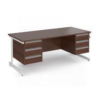 Contract 25 straight desk with 3 and 3 drawer pedestals and white cantilever leg 1800mm x 800mm - walnut top