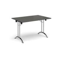 Rectangular folding leg table with chrome legs and curved foot rails 1200mm x 800mm - Onyx Grey