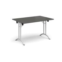 Rectangular folding leg table with white legs and curved foot rails 1200mm x 800mm - Onyx Grey