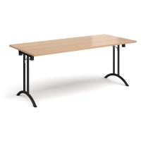 Rectangular folding leg table with black legs and curved foot rails 1800mm x 800mm - beech