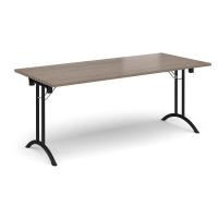 Rectangular folding leg table with black legs and curved foot rails 1800mm x 800mm - Barcelona Walnut