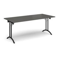 Rectangular folding leg table with black legs and curved foot rails 1800mm x 800mm - Onyx Grey