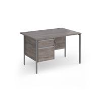 Contract 25 straight desk with 2 drawer pedestal and graphite H-Frame leg 1200mm x 800mm - grey oak top