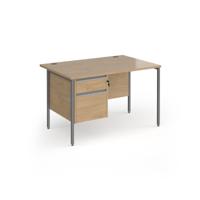 Contract 25 straight desk with 2 drawer pedestal and graphite H-Frame leg 1200mm x 800mm - kendal oak top