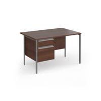 Contract 25 straight desk with 2 drawer pedestal and graphite H-Frame leg 1200mm x 800mm - walnut top