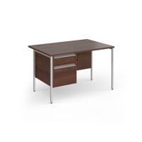 Contract 25 straight desk with 2 drawer pedestal and silver H-Frame leg 1200mm x 800mm - walnut top