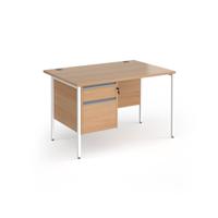Contract 25 straight desk with 2 drawer pedestal and white H-Frame leg 1200mm x 800mm - beech top