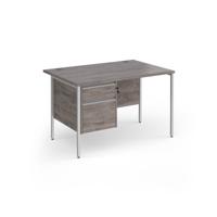 Contract 25 straight desk with 2 drawer pedestal and white H-Frame leg 1200mm x 800mm - grey oak top