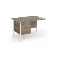 Contract 25 straight desk with 2 drawer pedestal and white H-Frame leg 1200mm x 800mm - Nebraska Oak Top