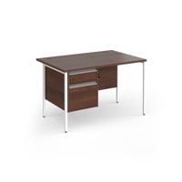Contract 25 straight desk with 2 drawer pedestal and white H-Frame leg 1200mm x 800mm - walnut top