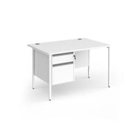 Contract 25 straight desk with 2 drawer pedestal and white H-Frame leg 1200mm x 800mm - white top