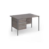 Contract 25 straight desk with 3 drawer pedestal and graphite H-Frame leg 1200mm x 800mm - grey oak top