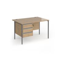 Contract 25 straight desk with 3 drawer pedestal and graphite H-Frame leg 1200mm x 800mm - kendal oak top