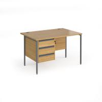 Contract 25 straight desk with 3 drawer pedestal and graphite H-Frame leg 1200mm x 800mm - oak top