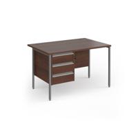 Contract 25 straight desk with 3 drawer pedestal and graphite H-Frame leg 1200mm x 800mm - walnut top