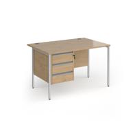 Contract 25 straight desk with 3 drawer pedestal and silver H-Frame leg 1200mm x 800mm - kendal oak top