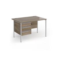Contract 25 straight desk with 3 drawer pedestal and silver H-Frame leg 1200mm x 800mm - Nebraska Oak Top